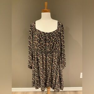 Black Floral Smocked Waist Midi Dress